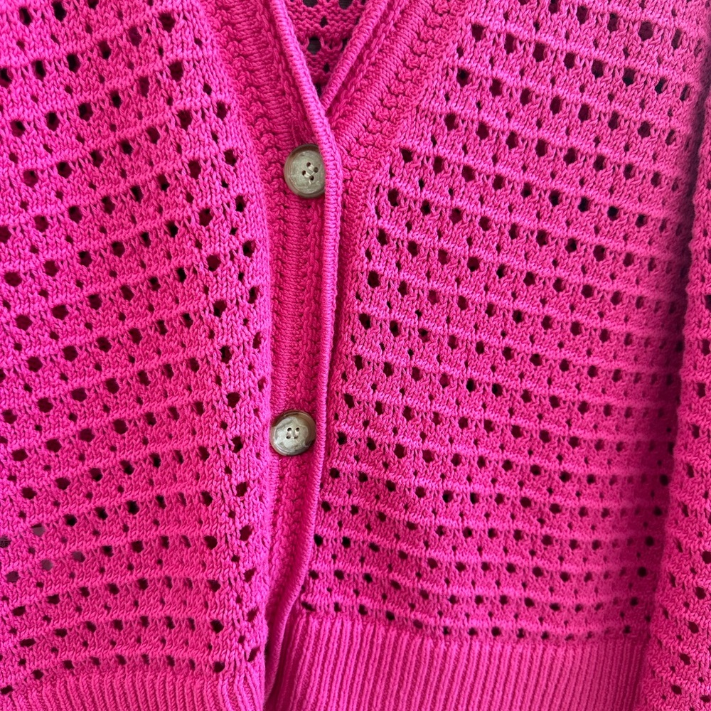 LOFT Fuchsia crochet knit cardigan size S - Picture 2 of 5